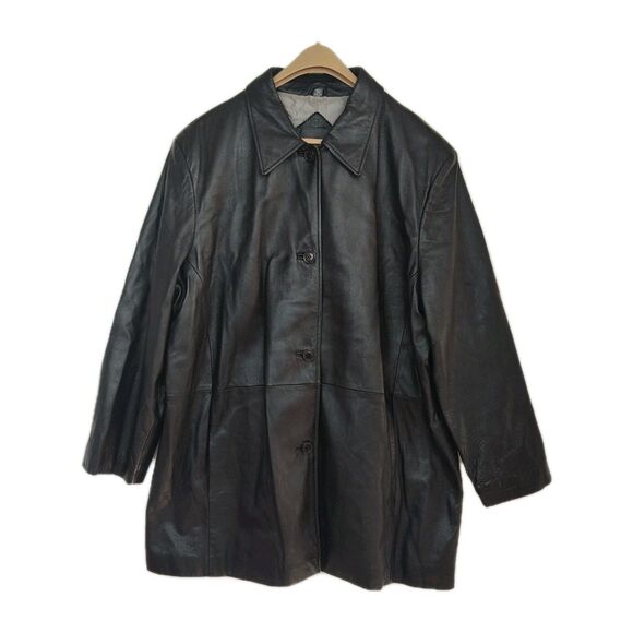 Outdoor Exchange Genuine Leather Coat Men's 22/24 3X Black Mid-Length Button-Up